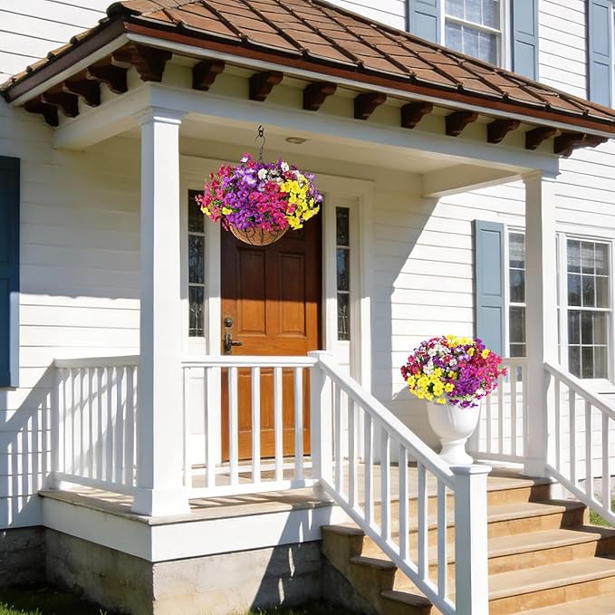 Artificial Fake Petunias Flowers for Outdoors Spring Decoration, 12 Bundles Faux Flower Plants UV Resistant Realistic Silk Flower for Outside Planters Patio Porch Yard Window Box (6 Mix Colors)