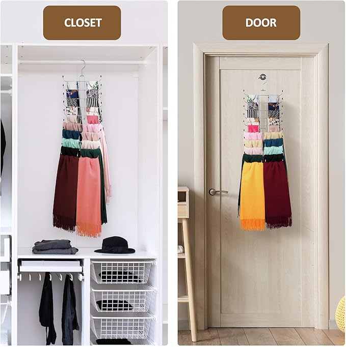 ZEDODIER Scarf Organizer Scarf Hanger for Closet, 2 Pack Rotatable Sturdy Hijab Holder Holds 40 Scarves, Space Saving Closet Organizers and Storage, Silver