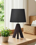 Tripod Table Lamp, 14.6" Small Bedside Lamp, Modern Nightstand Lamp with Black Shade & Dark Walnut Base, Black Table Lamp for Bedroom, Kids Room, Living Room, Study, E26 Socket, VB51TL05