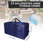 Heavy-Duty Extra Large Moving Bags with Zippers,Extra Large Storage Bag Set Heavy Duty Moving Totes Dual-Way Carrying Design,College Dorm,Christmas Storage Bag(Blue,6 Moving bag & 10 Vacuum Seal Bags)