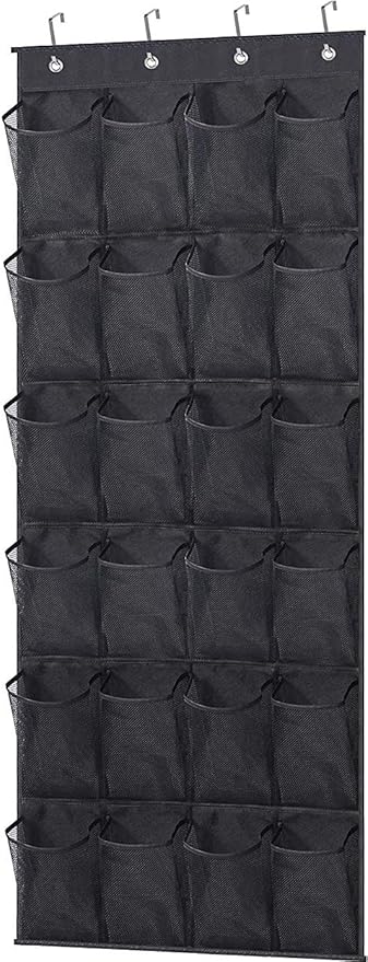 MISSLO Over The Door Shoe Organizer 24 Large Mesh Pockets, Black