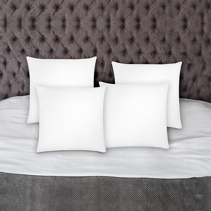 Covers & All Throw Pillow Inserts Only (Pack of 4, White), 65 GSM Non-Woven Fabric with 15D Silicon Fiber Filling, Durable Soft Universal uses for Home Decor Office Indoor Outdoor (Square 28" x 28")