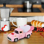 Pink Truck Decor for Home Valentine's Day Metal Truck with Hearts Pink Trucks Vintage Romantic Tiered Tray Decor for Home Kitchen Farmhouse Car Model Valentine's Day Table Centerpiece Supply