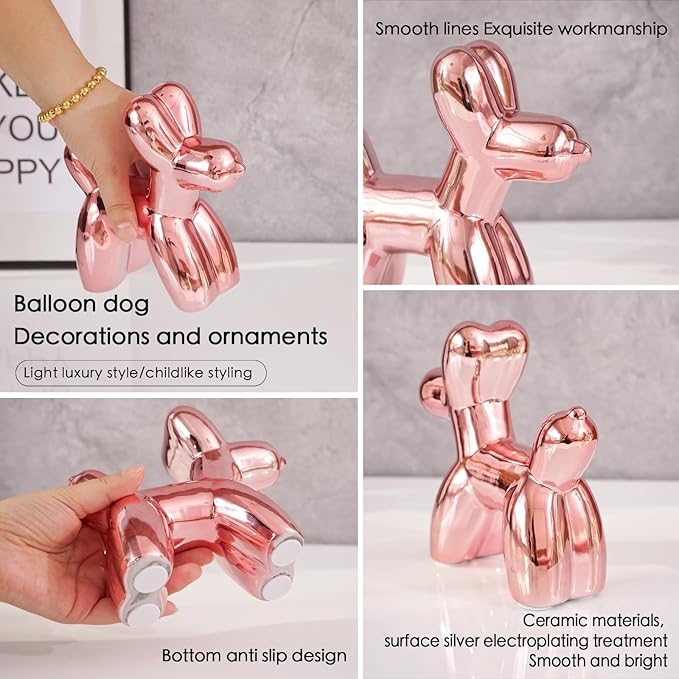 Notakia Cute Ceramics Balloon Dog Statue Crafts Living Room Desktop Decorations,Handmade Modern Small Ceramic Animal Statue Ornament Home Decor Accents