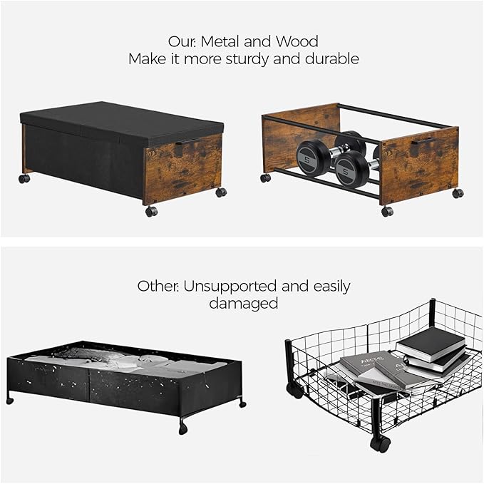 Under Bed Storage with Wheels,Under Bed Drawers Heavy Duty, 2 Packs, Wooden Under Bed Storage Containers Organizer, Metal Frame, Patented Design
