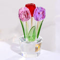 Movdyka Tulips Glass Flowers Figurines Crystal Decor Collectibles Colorful Flowers Bouquet Ornaments Tulip for Mom Women on Anniversary Wedding Christmas Valentines