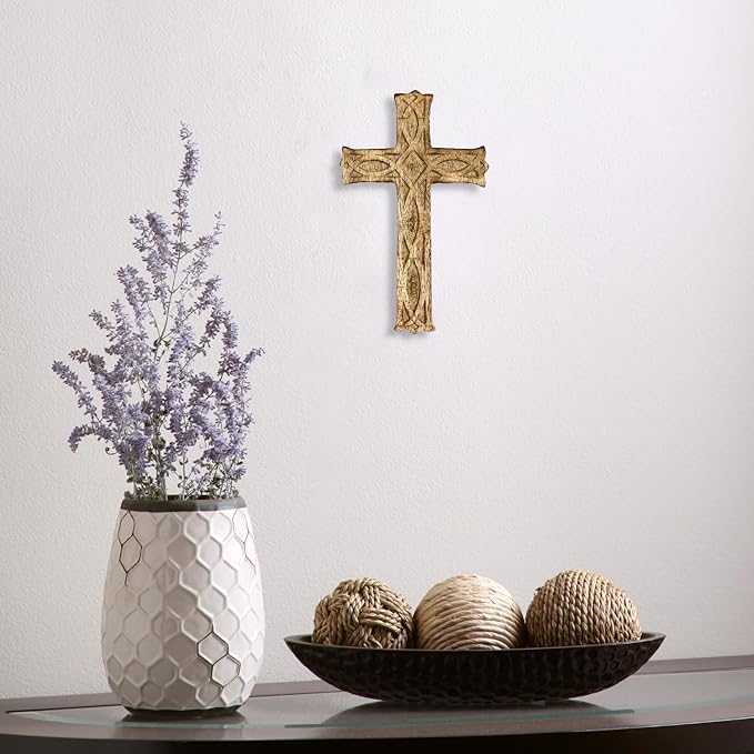 Hosley Hand-Carved Wooden Cross – 8 Inch Rustic Faith Wall Decor | Christian Gift, Prayer Room, Home Blessing, Wedding & Baptism Keepsake