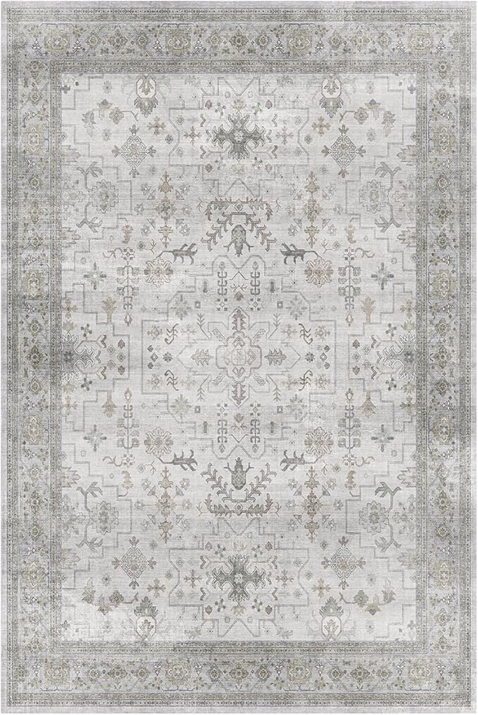 Lessymo Boho Bathroom Rugs 2x3, Small Washable Area Rug for Kitchen Entryway Bedroom, Low Pile Door Mat Indoor Entrance Non Slip Carpet, Vintage Geometric Floral Pastel Decor, Taupe Grey