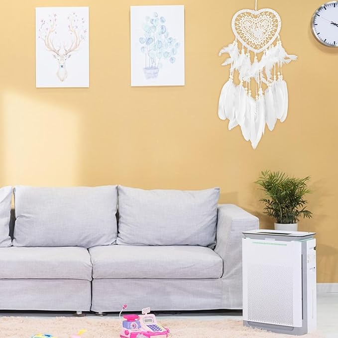 Dream Catcher,Lovely Heart Shape Dreamcatcher Handmade Lace Dream Catcher Feather Bead Wall Hanging Boho Woven Art Ornament Gift Craft Dreamcatcher Wind Chimes for Home Children Bedroom Decor (White)