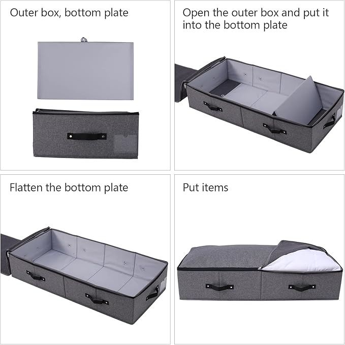 Omygarden Under Bed Storage Bins with Lids, Closet Organizers, Foldable Under-bed Storage Baskets for Sheets, Clothes, Quilts, Sweaters, Wrapping Paper, 35x16.5x7inch, Black Gray, 1PCS