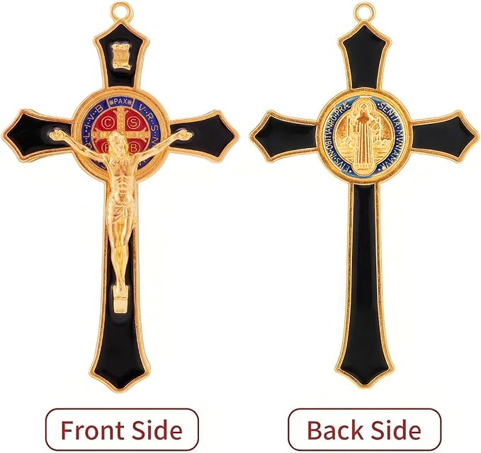 TALPGOD St Benedict Crucifix Black 7 Inch,Crucifix Wall Cross for Catholic Decor,Jesus Christ Hanging Cross Wall Art Decor,Escapularios Catolicos,Saint Benedict Medal for Home Decoration