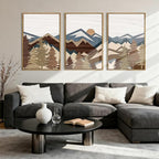 BINCUE Large Boho Mountain Wall Art Framed Mountains Wall Paintings Set of 3 Forest Mountain Sun Wall Decor Boho Landscape Artwork Rustic Mountains Art Prints for Living Room Bedroom Office Farmhouse 24x36 Inch Gift
