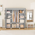 VTRIN Portable Closet Wardrobe for Hanging Clothes 57.3 Inch Large Capacity Clothes Rack with Cover, 10 Storage Organizer Shelves, 1 Hanging Rods and 6 Pockets, Free Standing Closet, Printing