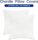 CaliTime Throw Pillow Covers Decorative 22 X 22 Inches Pack of 2 Cozy Chenille Cushion Cases for Couch Sofa Bed Living Room Home True White
