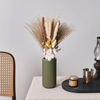 Green Ceramic Flower Vase for Pampas Grass, 8 inch Small Decorative Centerpiece Ribbed Vase for Dining Table, Office Desktop, Shelf Bookshelf, Mantel, Entryway, Bathroom, Countertop, Farmhouse, Gift