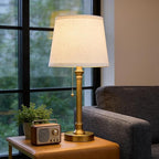 Oneach 19.5" Gold Table Lamp Set of 2, Small Bedside Table Lamps with USB A+C Charging Ports, Pull Chain Switch, Brass Modern Nightstand Lamps for Living Room, Bedroom, Nursery