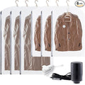 TAILI Hanging Vacuum Sealer Suction Space Saver Storage Bags for Clothes Travel with Electric Air Pump And Rolling Slide Clip for Coats, Closet Organizers, 3 Long 3 Short