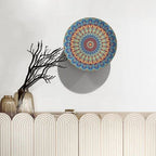Colorful Decorative Plate Stand, 6 Inch, Blue Mandala Boho Round Display Plate, Table Top Plate Decor with Stand, Ceramic Craft for Wall Hanging Decorative