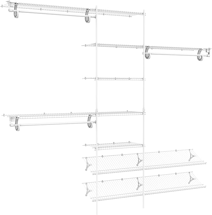 ClosetMaid 5037 5Ft. To 8Ft. Fixed Mount Closet Organizer Kit, White