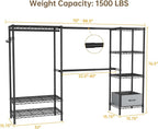 Coat Rack Clothes Wardrobe：Closet Organizer and Storage Clothing Garment Rack with Shelves Heavy Duty for Hanging Clothes Portable Adjustable Black 15.8" Dx(70-88.5)" Wx76.5 H