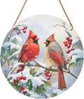 Harooni Winter Welcome Sign for Front Door, Cardinal Bird Wood Door Hanger for Outdoor Outside Porch, Christmas Cardinal Round Hanging Signs Holiday Decorations for Home Wall Porch Yard Farmhouse