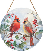 Harooni Winter Welcome Sign for Front Door, Cardinal Bird Wood Door Hanger for Outdoor Outside Porch, Christmas Cardinal Round Hanging Signs Holiday Decorations for Home Wall Porch Yard Farmhouse