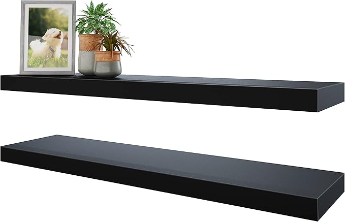 BAMEOS Floating Shelves, 35 x7 Wide Display Shelf with Invisible Brackets, Set of 2 | Gallery Wall & Accent Décor Shelf for Bedroom, Living Room & Entryway Black