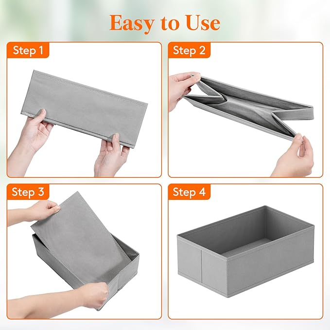 Lifewit Drawer Organizer Clothes for Closet 24 Pack, 3 Sizes Underwear Wardrobe Drawer Dividers, Fabric Foldable Dresser Storage Organizer Bins for Sock, Bra, Lingerie, Undies, Grey