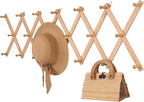 Wall Rack with 20 Hooks, Wooden Wall Expandable Coat Rack for Coat, Hats, Baseball Caps, Coffee Mug, Jewelry(Natural)