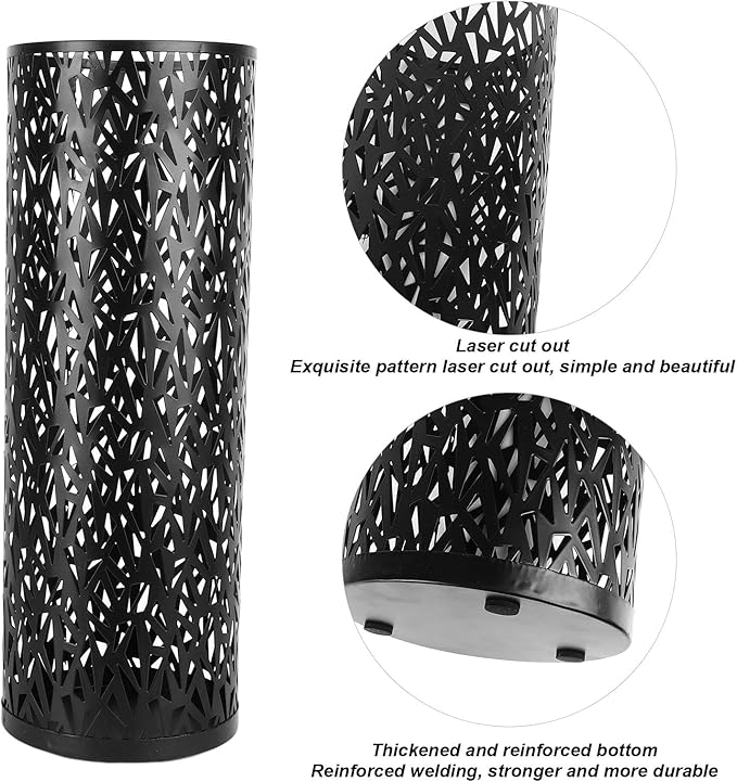 BEIJIALY Metal Umbrella Holder, Umbrella Stand Rack for Entryway, Metal Hollowed Freestanding Round Umbrella Holder Organizer Bin for Home Hotel Office Decor(Black Large)