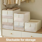 Lifespace Storage Wardrobe Organizer, Large 6-Compartment Foldable Drawer System with Handles, Beige Fabric Storage Box for Clothes, Blankets, Toys, 2-Pack (2, Cream, 17.5”X12“X9“)
