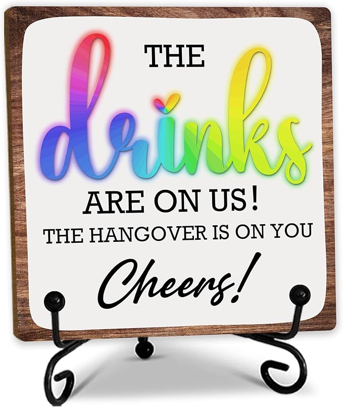 Bar Decor Signs For Home Bar - Drinks - Table Desk Shelf Decorations 5" Wood Plaque With Stand For Home Coffeebar Set Accessories - E01