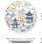 Chinoiserie Pagoda White Coral Blue Asian Fashion Plates of 6", 7", 9", 10", Customize Hand-Painted Ceramic Decorative Plates, Table Housewarming Gifts Decorations Display, Unique Art with Stand