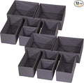 DIOMMELL 12 Pack Foldable Cloth Storage Box Closet Dresser Drawer Organizer Fabric Baskets Bins Containers Divider for Baby Clothes Underwear Bras Socks Lingerie Clothing,Dark Grey 444