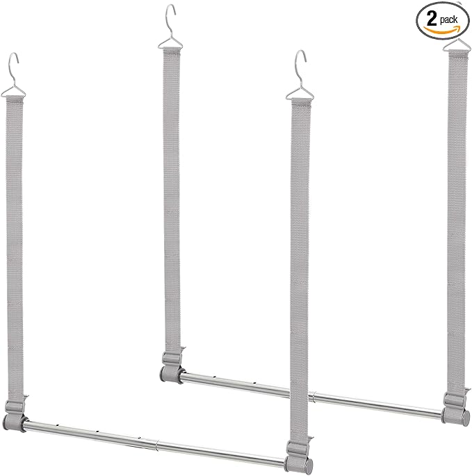 STORAGE MANIAC Hanging Closet Rod, Adjustable Width and Height Closet Hanging Organizer, Space-Saving Clothes Hanging Bar, Closet Extender Hanging Rod Double Closet Hanging Rod, 2 Pack Webbing