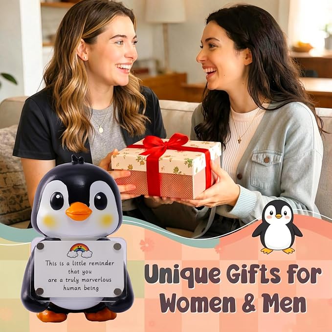 Positive Penguin Figurine - 3.9" Tall Hand-Painted Resin Indoor Office Desk Decoration with Cute Motivational Sign, Funny Gift for Women Friends Bestie BFF Bestfriend Coworkers