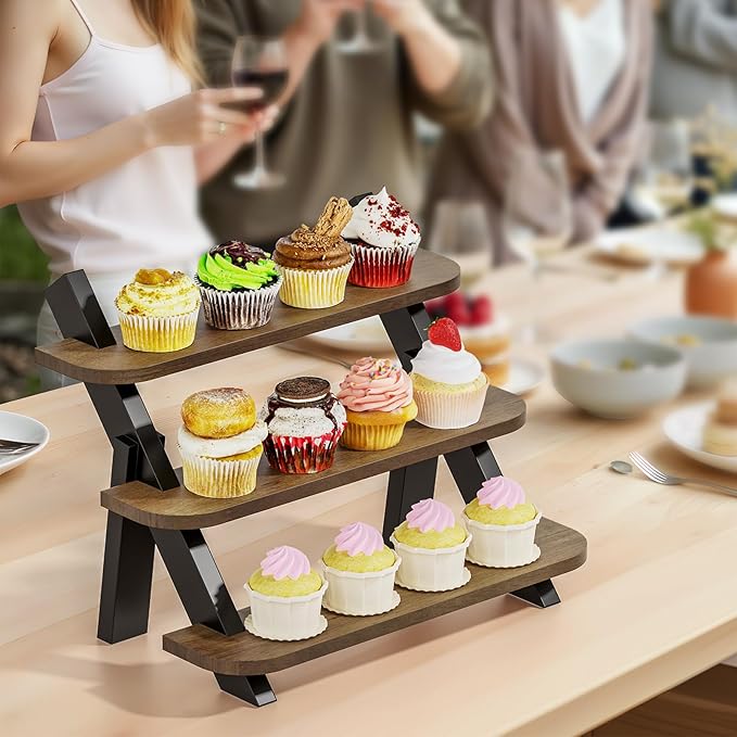 Perfume Stand for Men Women, 3 Tier Cologne Organizer, Display Shelf Stands for Dresser, Wooden Shelf Display Risers for Party, Makeup, Figures, Cupcake, Dessert