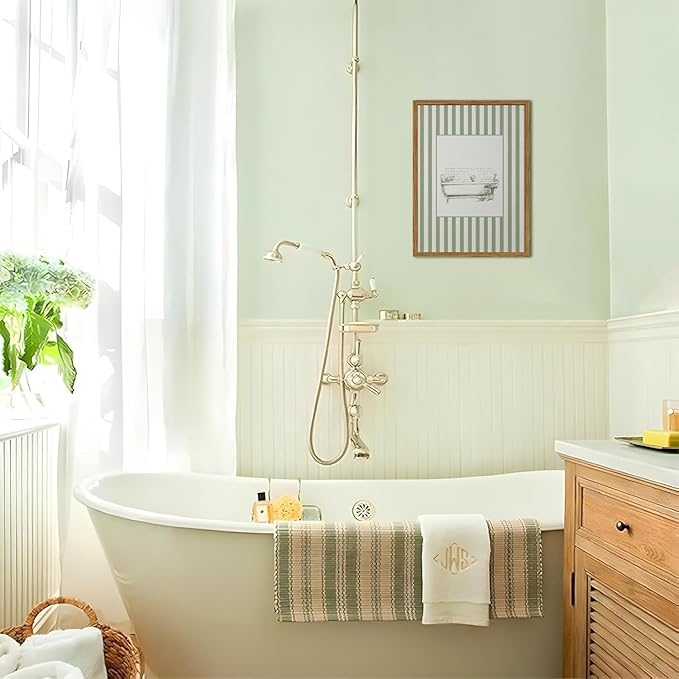 Funny Kids Bathroom Wall Art Cute Boy in Bathtub Wall Decor Picture, Eclectic Child Nursery Bathroom Poster Canvas Prints painting for Restroom 12x16 inch Wood Framed