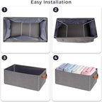 4 Pcs Closet Clothes Organizer with Handle, Fabric Storage Box with Steel Frame Stackable Shelf Storage Baskets Foldable Wardrobe Storage Box for Clothes Toys