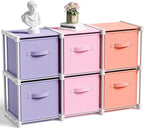 6 Cube Storage Organizer with Shelf Back to School Boxes 11 Inch Toy Storage Bins Closet Organizers Drawers Fabric Dresser for Playroom Books Bedroom Dorm Kitchen (Pink,Purple,Orange)