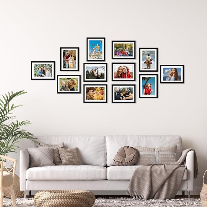 Rempry 6x8 Picture Frame, Display Pictures 5x7 with Mat or 6x8 Without Mat, Wall Hanging or Tabletop Photo Frame with Shatter Resistant Plexiglass, Black, 1 Pack