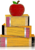 Lineshading 4 Pcs Back to School Table Decorations Retro Red Apples Decor Back to School Tiered Tray Decor Apple Centerpieces Rustic Wood Pencil Block Stack Sign Farmhouse Gifts for Home Shelf Mantel