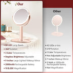 MIYADIVA Makeup Mirror with Lights,20X Magnifying Mirror with Light and Touch Switch,Vanity Mirror with 3 Color Light and 80 LEDs,2-Sided Lighted Magnified Mirrors 8.8 Inches, Pink