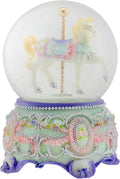 Elanze Designs Purple Floral Horse and Carousel 100MM Sturdy Wind Up Musical Glitter Water Snow Globe Tabletop Dresser Nightstand Figurine Decoration Plays Tune Carousel Waltz