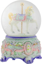 Elanze Designs Purple Floral Horse and Carousel 100MM Sturdy Wind Up Musical Glitter Water Snow Globe Tabletop Dresser Nightstand Figurine Decoration Plays Tune Carousel Waltz