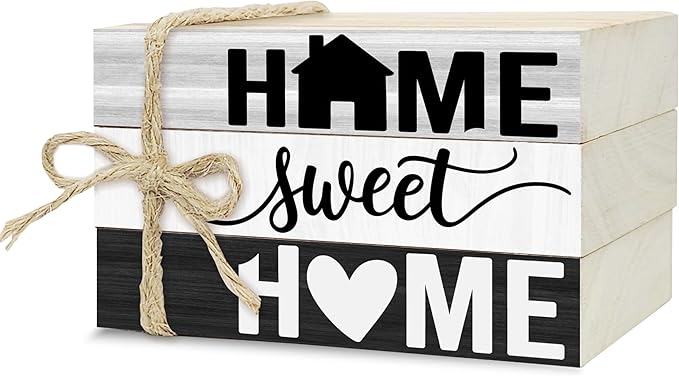 Ycyfckdr Mini Decorative Books for Home Decor, Small Rustic Wood Book Stack for Table Decoration, Home Sweet Decor Book for Living Room Bookshelf, Farmhouse Stacked Books Decoration (L31)