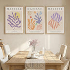 Framed Large Matisse Canvas Wall Art Set of 3, Vintage Colorful Abstract Floral Artwork Prints, Neutral Beige Matisse Botanical Wall Decor for Living Room, Bedroom, Hallway and Office, Total Size 30x60