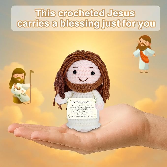 Baptism Gifts for Girls Boys Christian Jesus Crochet Doll - First Communion Confirmation Religious Gifts for Women Men Faith Keepsake Christening Easter Christmas Spiritual Gift God Blessing Decor