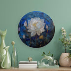 Stained Glass Theme Decorative Ceramic Plate Round Porcelain Plate,8 inch,Flowers in The Pond Pattern,for Decorative Ornaments Giving Plates, 1 Plate with 1 Display Stand,Blue White