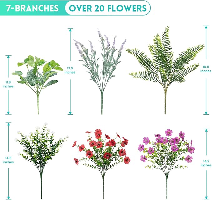 Fake Artificial Flowers for Outdoors Faux Plants Outside Indoor,Realistic UV Resistant Silk Flower for Home Patio Garden Back Yard Front Poch Decor Spring Summer(12 Bunches)